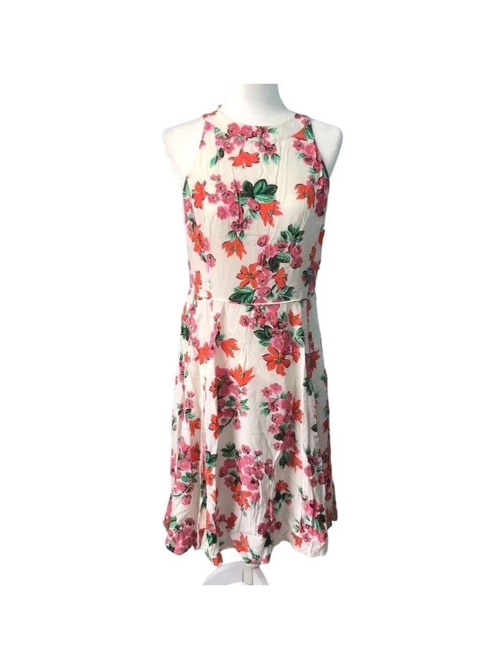 Ann Taylor Floral Bow Back Sleeveless Flare Dress Size 8